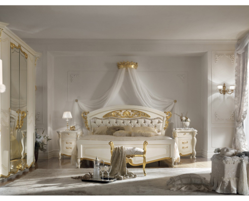 Komplettes Schlafzimmer La Fenice, Italienisches Zimmer, Bett vergoldet